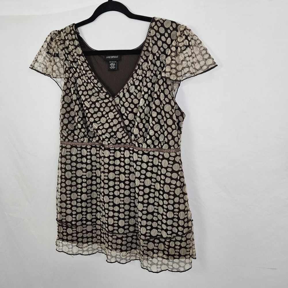 Lane Bryant Baby Doll Tunic Top Women's 14 16 Sheer Brown Y2K Boho Festival